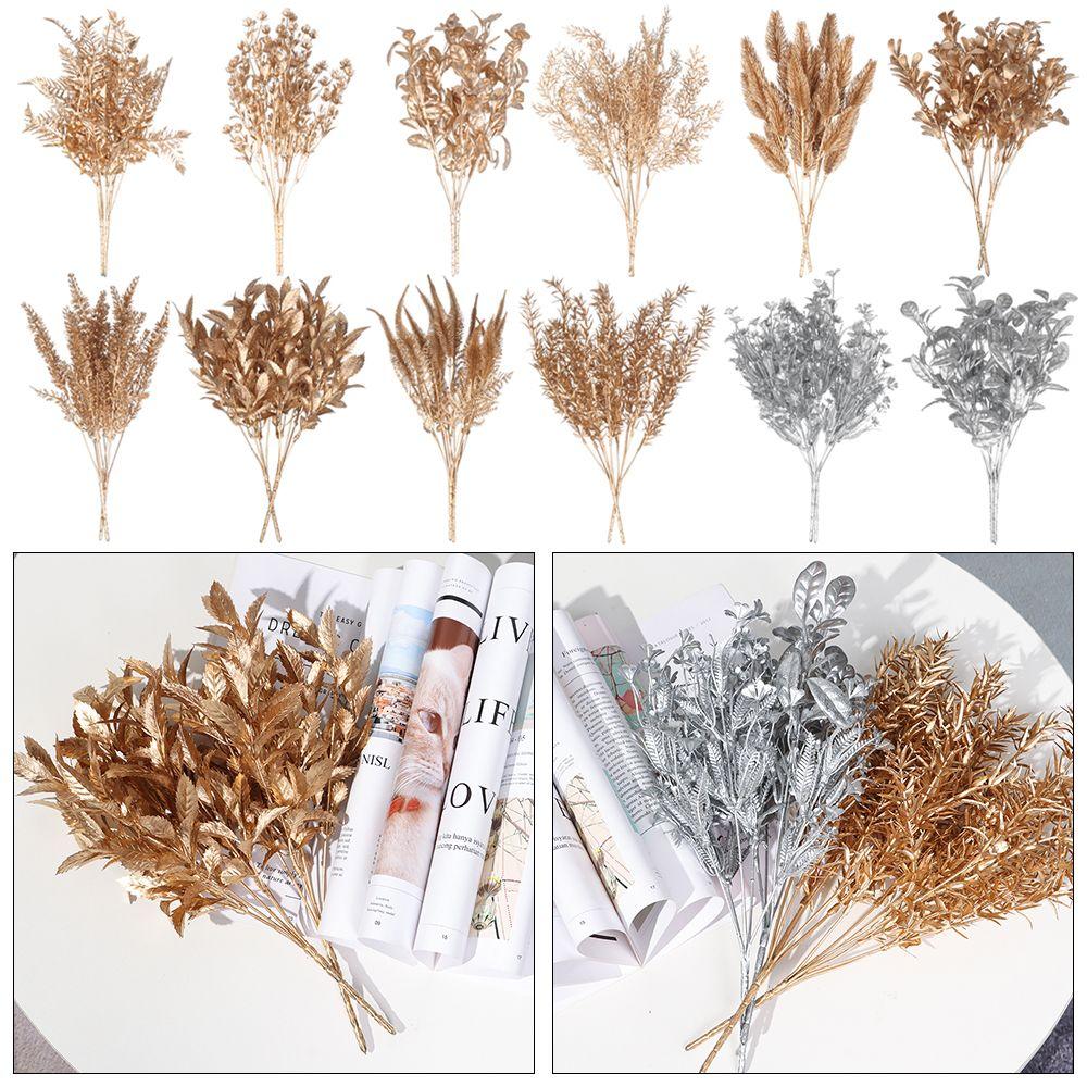 Plant Christmas Ornament Artificial Plant Gold Silver Simulation Leaf Christmas Artificial Flower