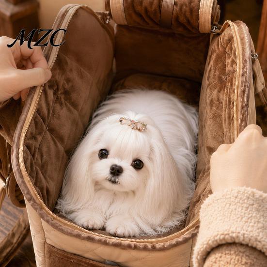 Warm Velvet Pet Carrier Quilted Cat Purse, Breathable Shoulder Bag, Mesh Window, Zipper Closure, Safety Buckle, for Autumn Winter Cute Bear