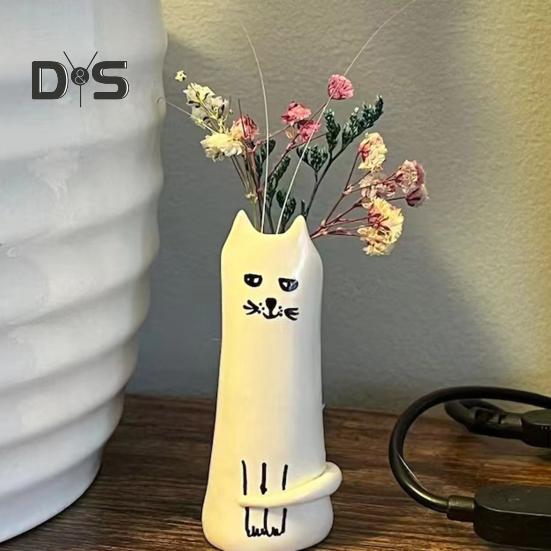 Ваза для цветов с котом 1,18 "*2,83" Мини-вазы из смолы Милый кот Вазы ручной работы Ручная цветочная композиция Украшение рабочего стола для свадьбы, подарка на день рождения