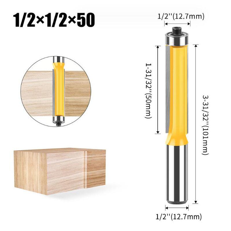 Набор удлиненных прямых фрез с хвостовиком 12 мм, 1/2 дюйма, фрезы для заподлицо с подшипниками, фрезы по дереву, деревообрабатывающие инструменты