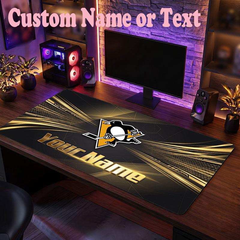 Pittsburgh Penguins Customized Name Text Mouse Pad, Large Desk Mouse Mat Personalized Home Office Present