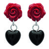 [L0646] - Серебряные серьги «Роза красная» красный черный серебро - 20x10 мм