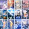 Полный квадратный круглый набор для алмазной живописи Дерево Снег Домашний декор Вышивка Мозаика Зимний пейзаж Настенное искусство