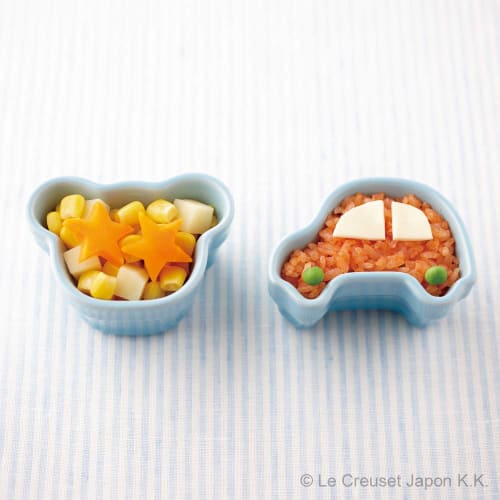 Le Creuset Baby Twin Ramen Canister (Bear & Car) in Coastal Blue, Heat-Resistant, Microwave- and Oven-Safe, Perfect for Baby Showers, Baby Boys, and F