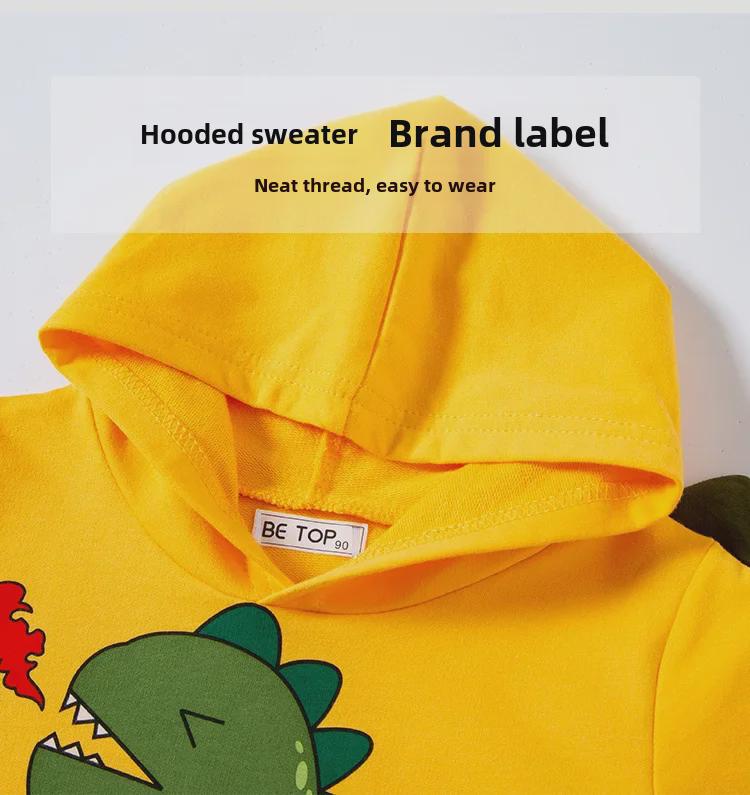 Детский осенний свитер с капюшоном из хлопка с динозавром 2025 года: Модный мультяшный дизайн для мальчиков