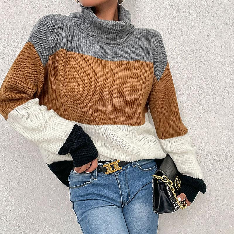 YYFS Женские модные повседневные осенне-зимние свободные свитера с длинным рукавом и высоким воротом