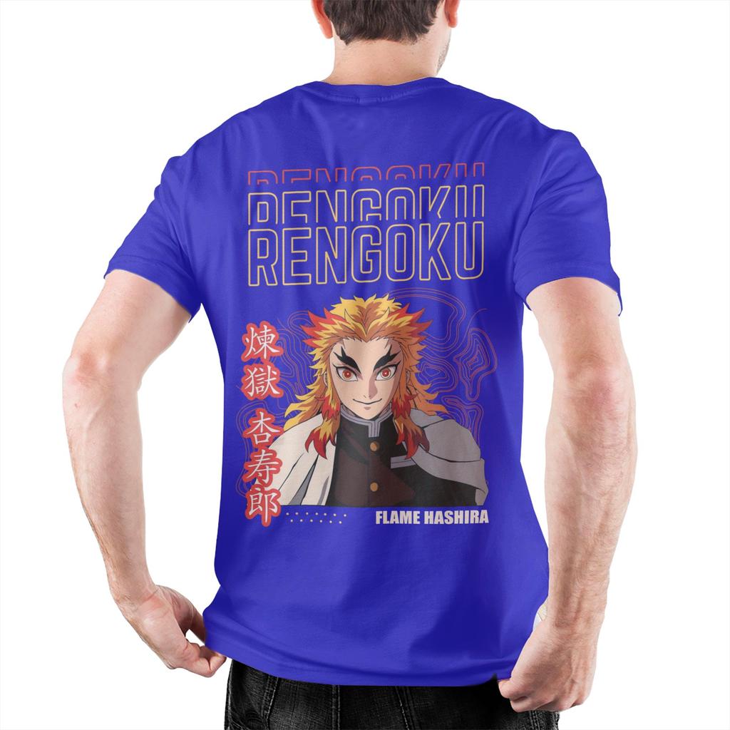 Mens Rengoku Kyojuro Demons Slayers T Shirt Pure Cotton Tops Fashion Short Sleeve O Neck Tee Shirt Birthday Present TShirt