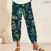 Women Plus Size Teal Printed Loose Fit Cross Hem Cropped Pants With Pockets