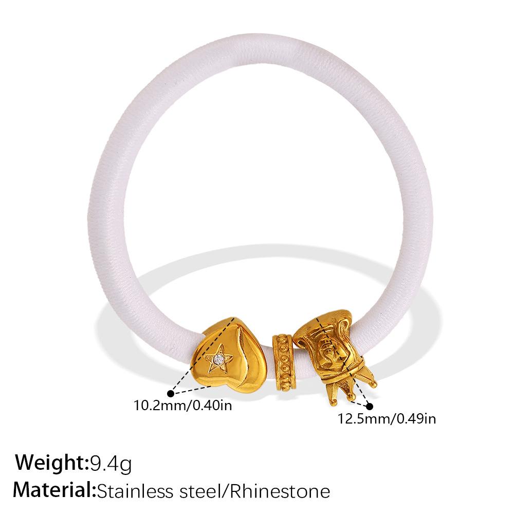 Light Luxury Heart & Flower Metal Spacer Bead White Hair Tie, 2-in-1 Hair Band & Bracelet