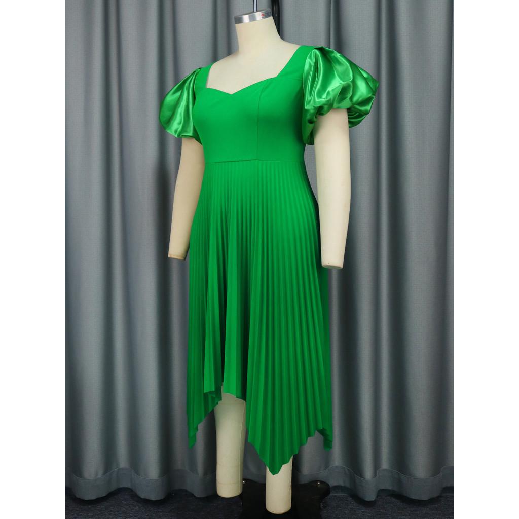 Модное женское элегантное платье с короткими рукавами и пышными рукавами, плиссированное платье невесты, подружки невесты, свадебное длинное платье миди, вечерние платья