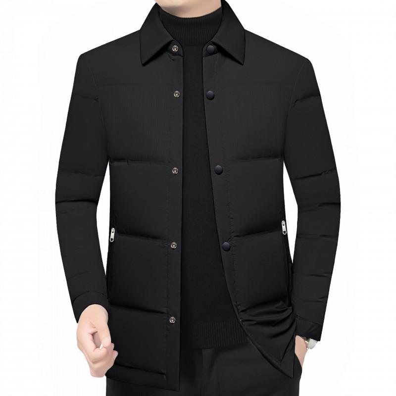 Mens Lightweight Down Jacket With Shirt Collar Winter Warm Coat Middle-Aged Office Workers