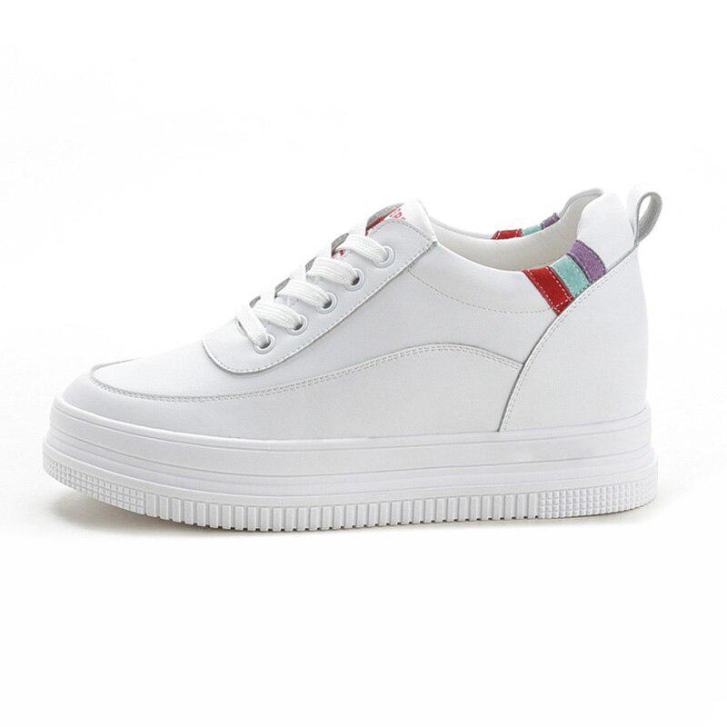 Обувь из 100% натуральной кожи, женские модные кроссовки, милые женские белые туфли на танкетке, увеличивающие рост 7 см