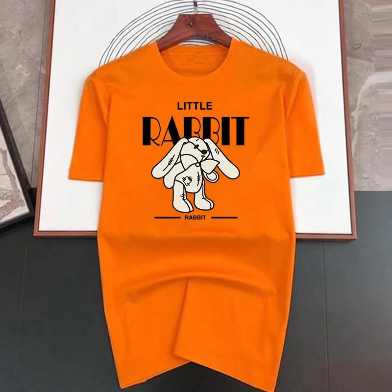 Футболки мужские и женские из высококачественного хлопка с расписным дизайном «Маленький кролик», роскошный бренд, повседневный топ с коротким рукавом