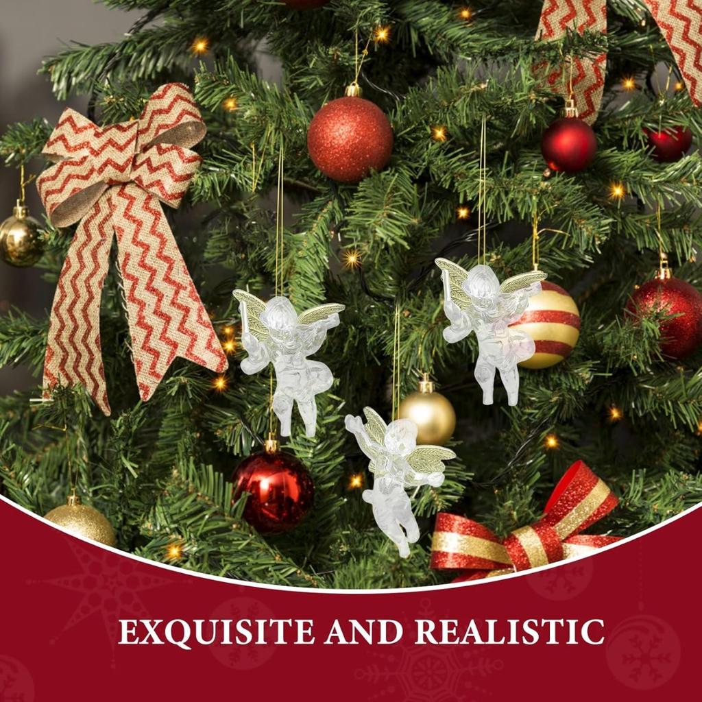 4 шт. Рождественские украшения в виде ангела, кристально чистый ангел с золотыми крыльями, подвески для рождественской елки, праздничные украшения