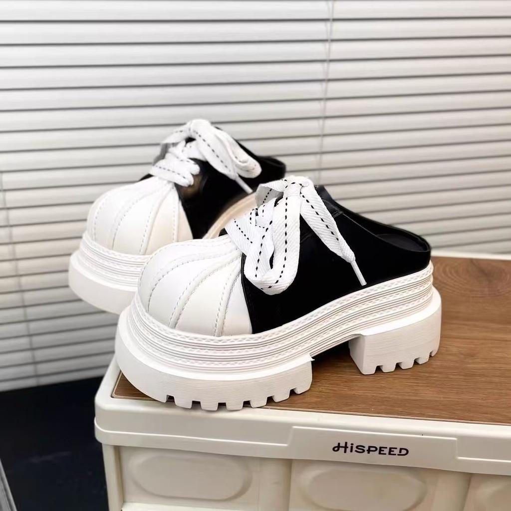 2025 весна новая сумка голова ракушка голова толстая подошва кекс большой голова шнуровка JK мокасины полутапочки верхняя женская обувь