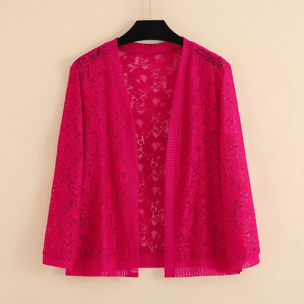 Женский летний однотонный тонкий кружевной солнцезащитный короткий повседневный кардиган Temperament