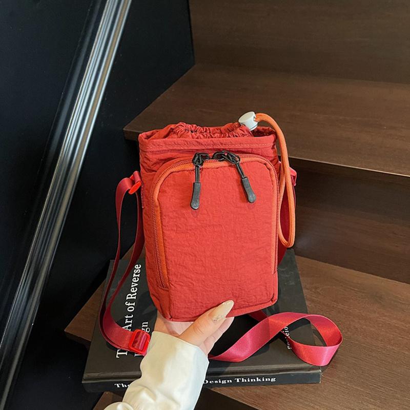Mini Canvas Bag Women's Simple Casual Lightweight Mobile Phone Small Square Bag Drawstring Bundle One Shoulder Crossbody Bag KTB