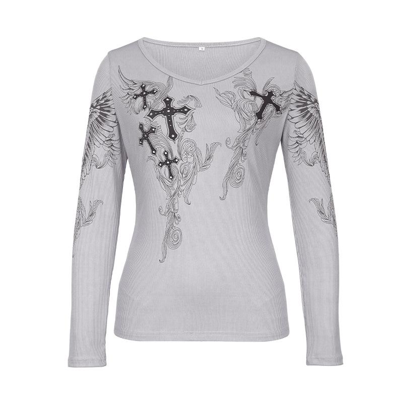 Готические футболки с графикой в ​​стиле Харадзюку, женские топы в готическом стиле в стиле гранж Y2k, винтажная уличная одежда, футболки с длинными рукавами, осень