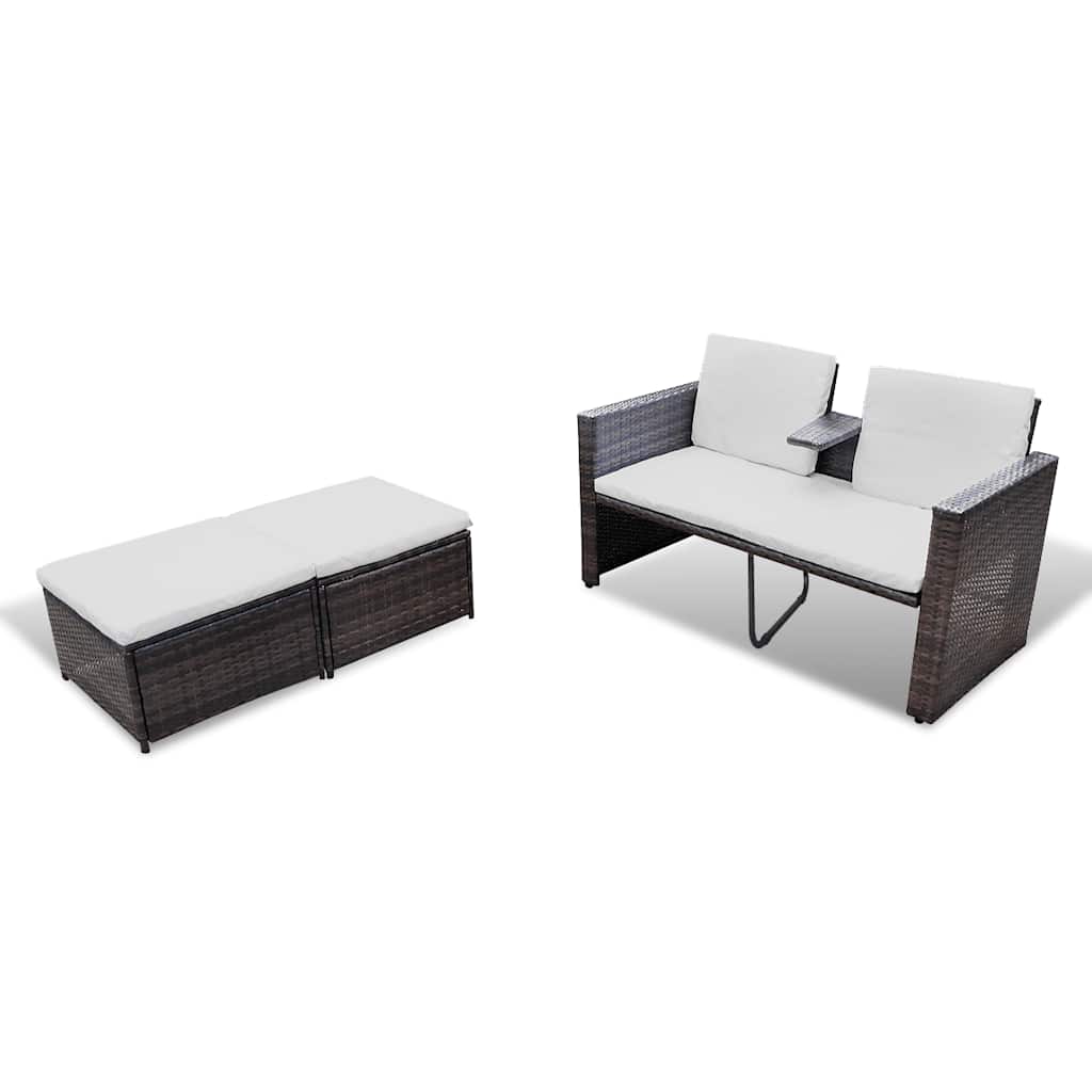 4 Piece Outdoor Lounge Set with Cushions Poly Rattan Brown