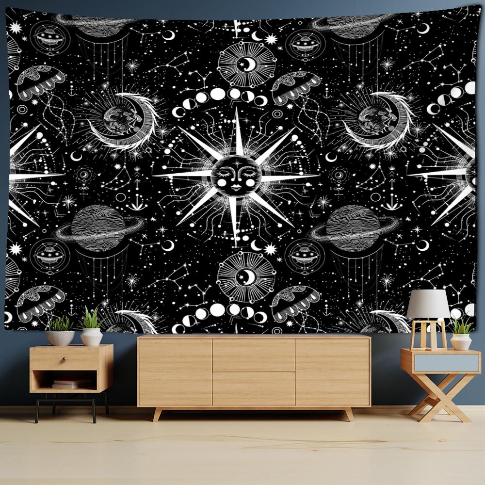 Гобелен Солнца Таро, настенный Гобелен Мандала, черно-белый колдовство, научная фантастика, богемный TAPIZ, домашний декор для комнаты
