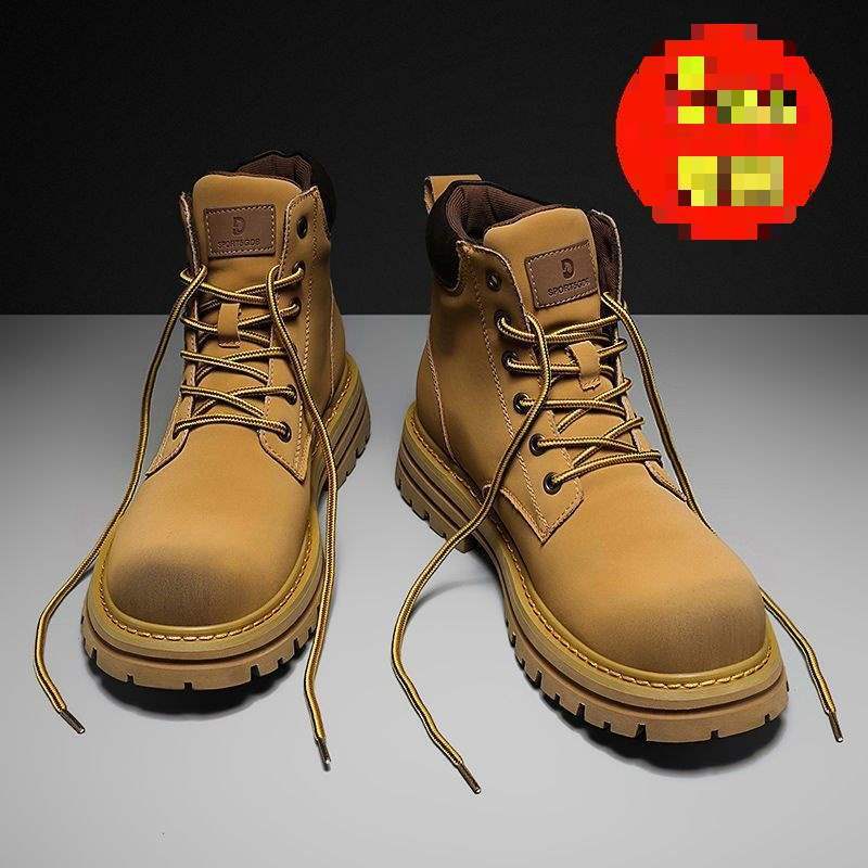 Bumblebee Martin boots men's high-top autumn men's rhubarb boots velvet cotton shoes trendy tooling boots yellow short boots