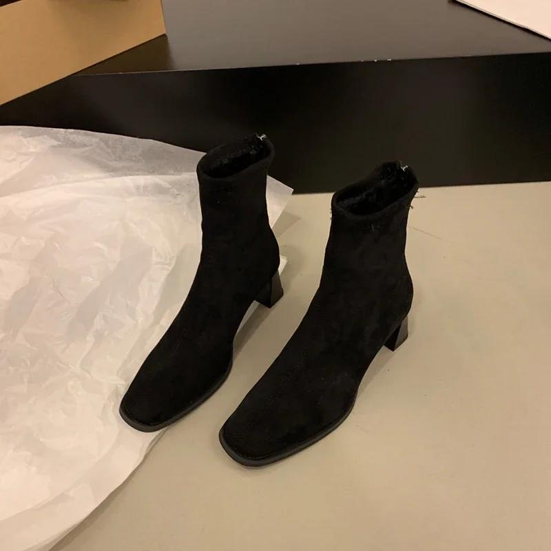 Мода Женские эластичные ботильоны Модные элегантные современные тонкие короткие ботинки Осень-зима Laides Молнии сзади Обувь