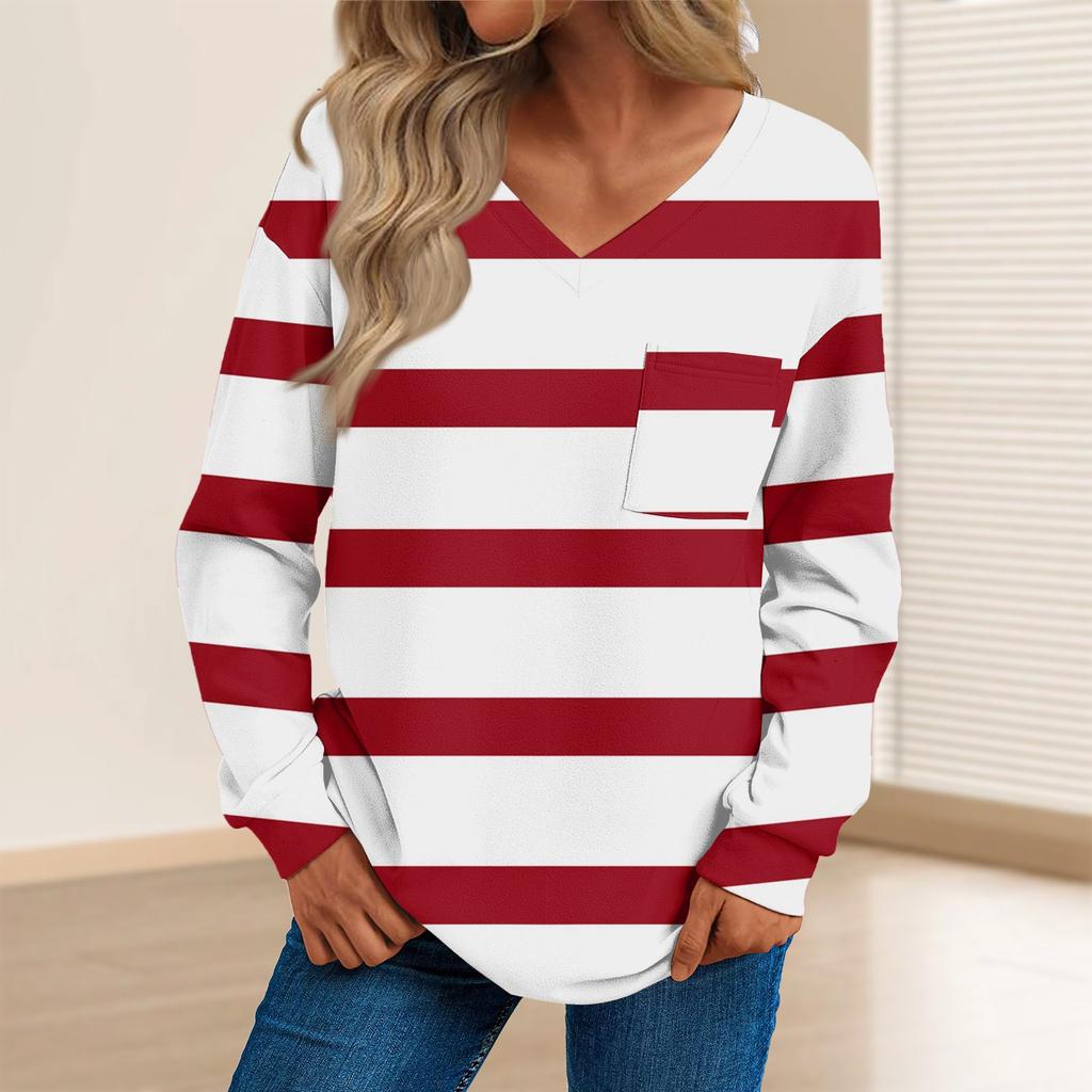 Женская мода повседневный свитер с длинным рукавом и принтом V-образным вырезом