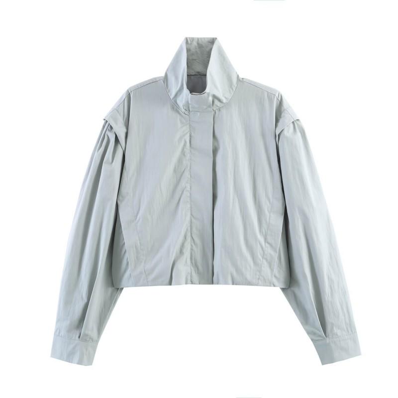 2026 Womens Street Fashion Stand Collar Zip Jacket Solid Color Loose Fit Casual Outerwear