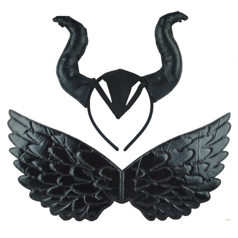 Black Unicorn Wings & Devil Horn Headband for Carnival Dance Party