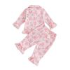 Kids Girls Pajamas Set Heart Print Long Sleeves Shirt and Elastic Pants for Loungewear Sleepwear