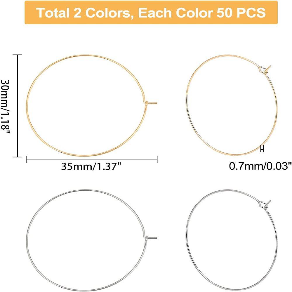 100Pcs 2 Colors 316 Surgical Stainless Steel Wine Glass Charms Rings Hoop Earring Findings for Hoop Earrings Golden & Stainless Steel Color