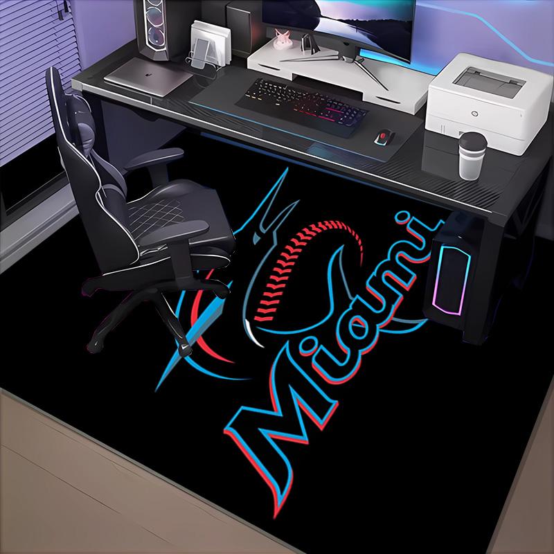 Marlins Baseball Team Rug Office Carpet Non-Slip Mat, Chair Rug Floor Covering for Gaming, Bedroom, Living Room , Home Decor Christmas Gift