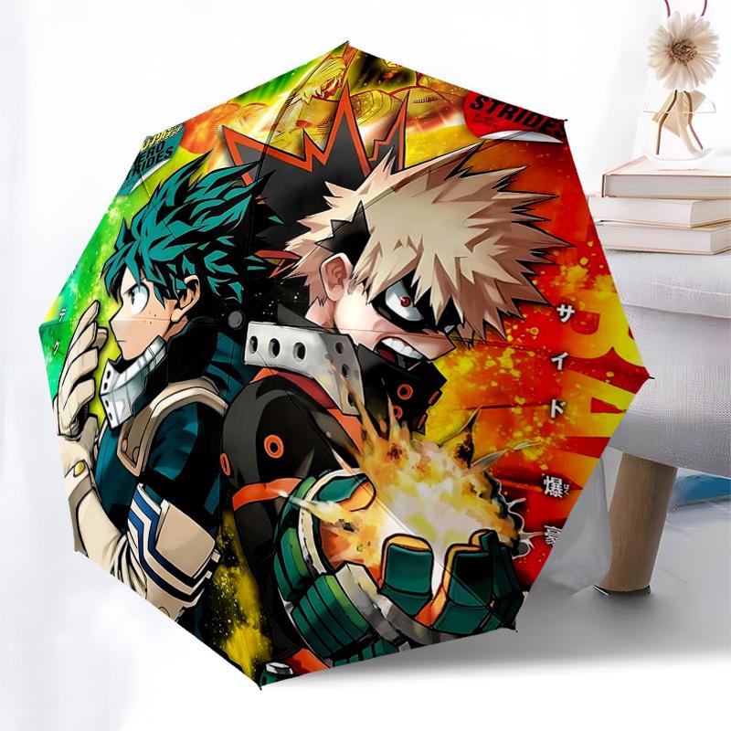 1pc My Hero Academia Hero Strides Automatic Folding Umbrella Portable 3-Fold Design, 8-Bone Iron Frame Outdoor Umbrella, Perfect Gift for Fans, Travel
