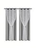 1pc Modern Solid Color Double Layer Curtains with Tie Rope, Full Blackout Perforated Curtains, Suitable for A Variety of Rooms