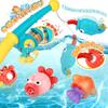 Игрушки для ванны VBACALA, 10 шт., игрушки для рыбалки, морские существа, удочка в комплекте, 5 в 1, водный игровой набор, милый водяной пистолет, водяное колесо, душ