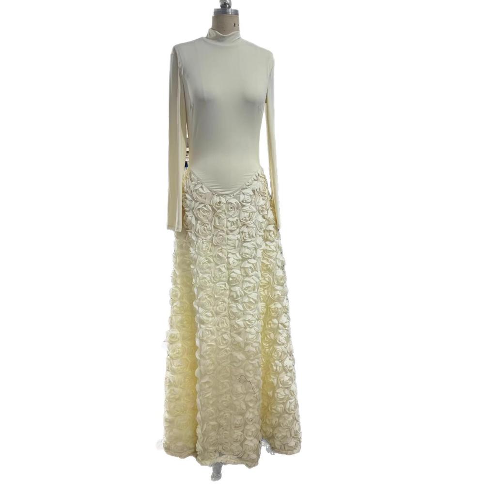Элегантное вечернее платье с длинным рукавом и 3D-цветами розы