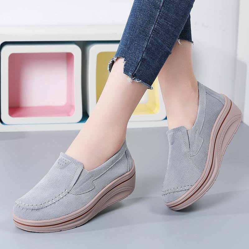 Женские туфли-лоферы на платформе, замшевые туфли, мокасины, повседневные туфли без застежек, минималистичные, на толстой подошве, увеличивающие рост, для мам