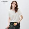 Женская футболка с коротким рукавом из смесовой шелковой ткани Mulberry с жаккардовым кружевным кантом