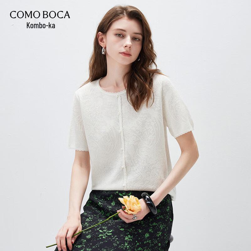 Женская футболка с коротким рукавом из смесовой шелковой ткани Mulberry с жаккардовым кружевным кантом