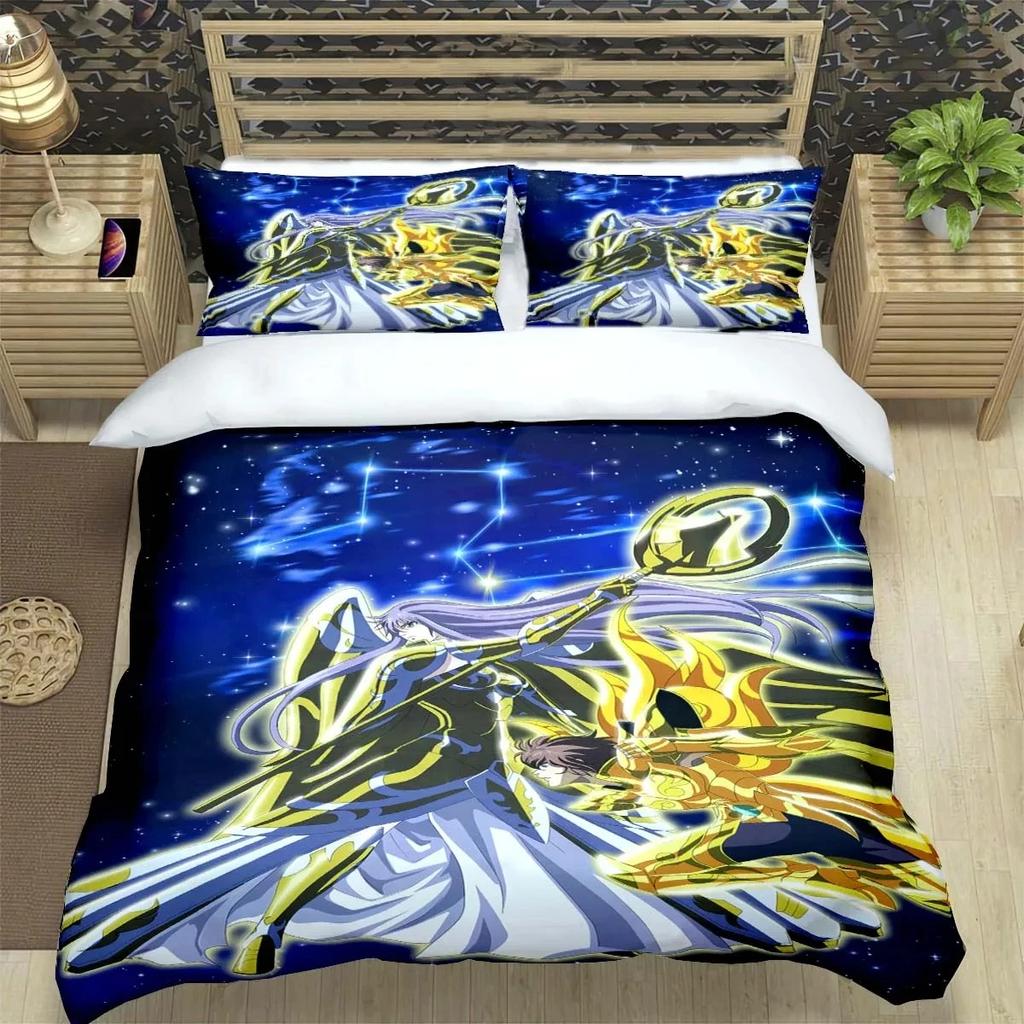 3D Постельное белье Saint Seiya Черный пододеяльник Размер King Queen Полиэстер Наволочка Аниме Тема