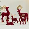 Пластиковая статуэтка рождественского оленя с флокированием и пайетками, праздничный настольный декор для полок для внутреннего праздничного оформления