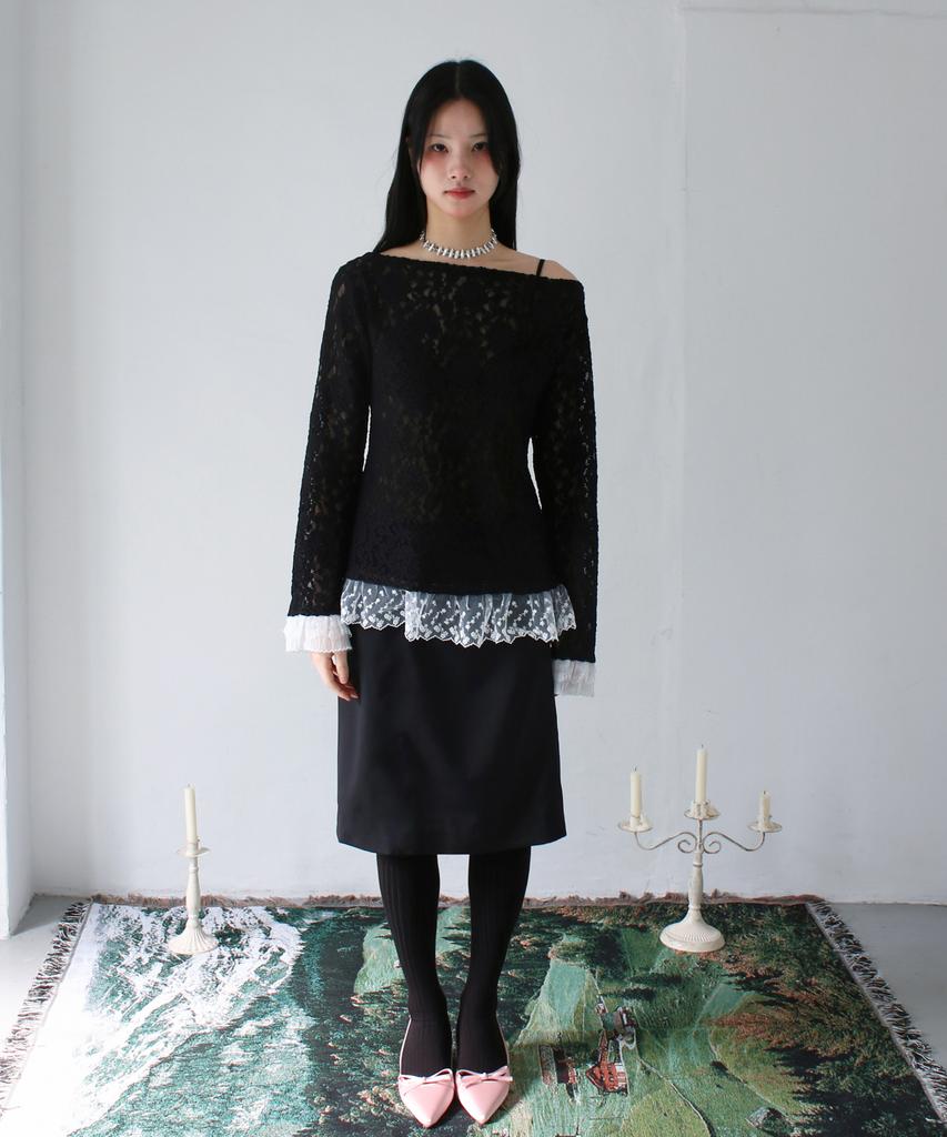 RUBATI Sofia Boat Neck Frill Lace Long Sleeve T-Shirt_Black