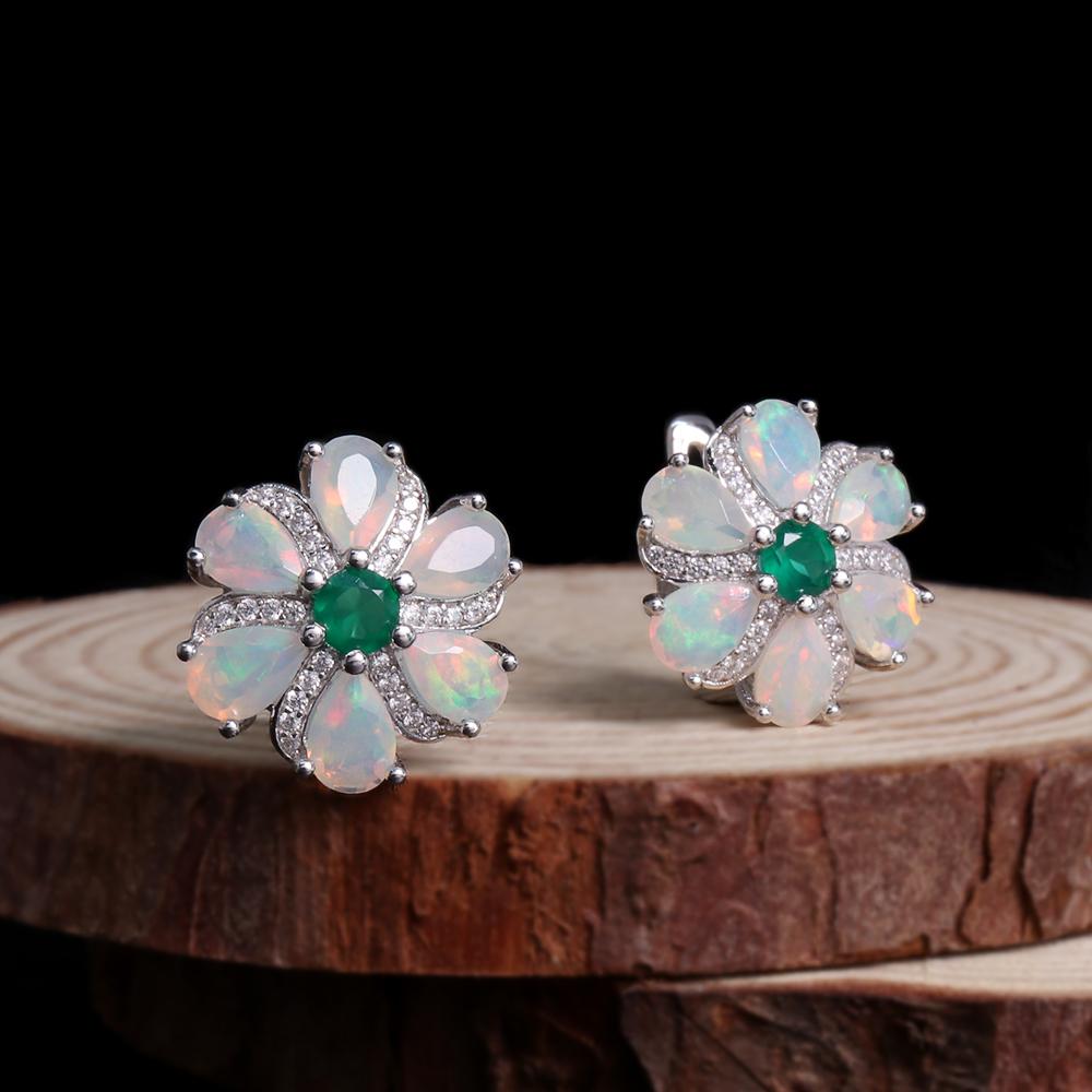 Комплект женских украшений из натурального опала с зеленым агатом, серебро 925 пробы, подвеска, ожерелье, серьги, кольцо, ювелирные украшения, подарок