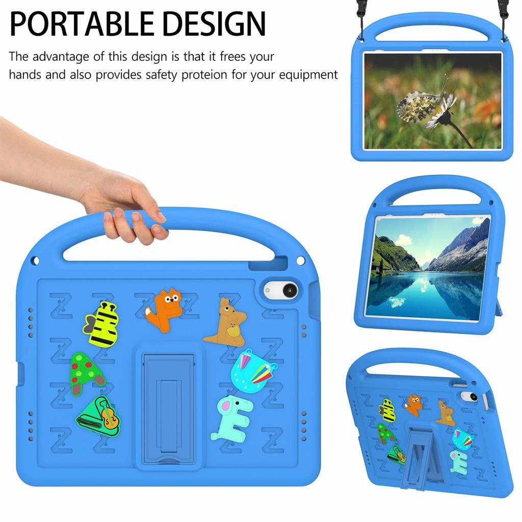 For iPad (2025)/10.9 (2022) Case with Strap EVA+PC Kickstand Tablet Cover Cartoon Design