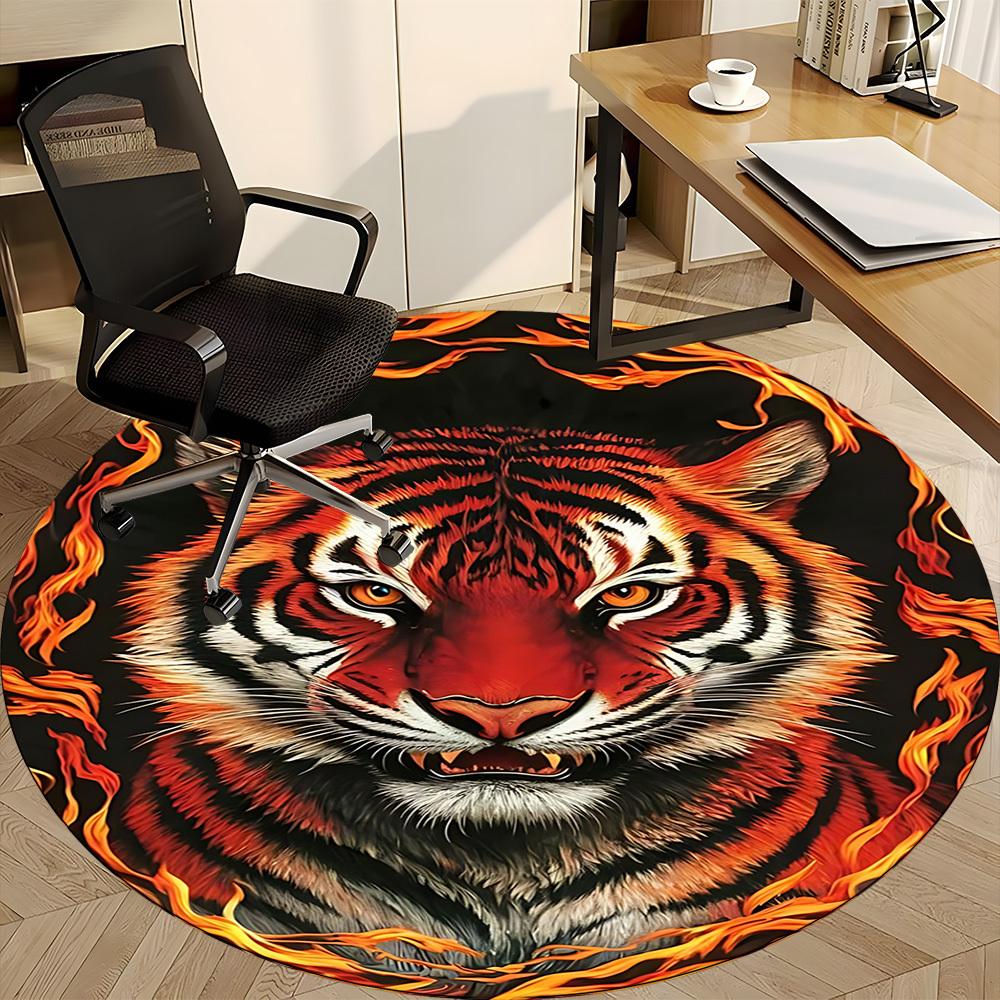 1pc Tiger Flame Print Chair Carpet for Office Non-Slip, Machine Washable Rug for Office - Holiday DecorMachine Made yy251029124