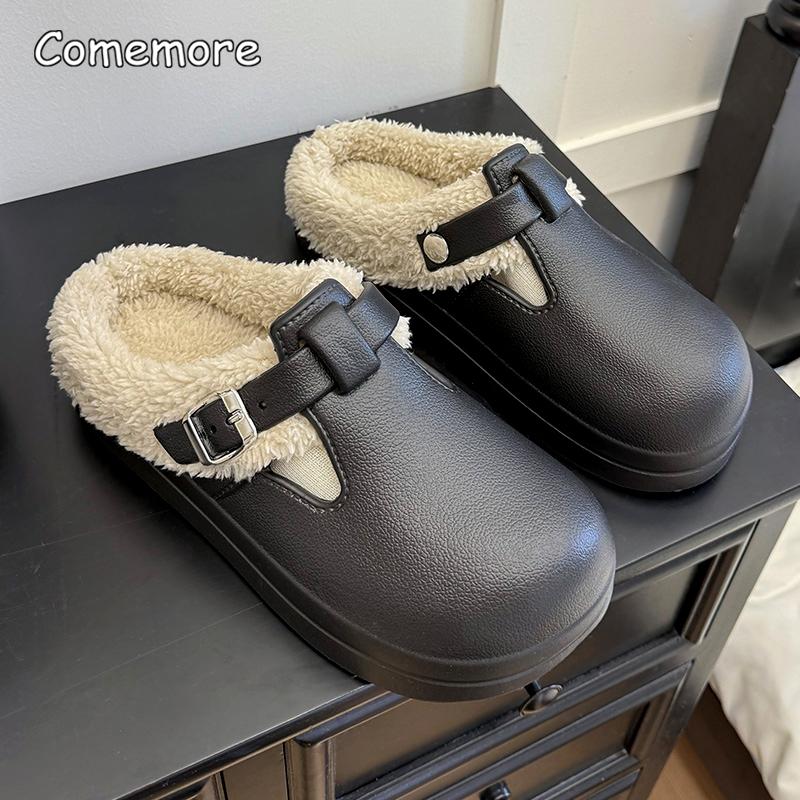 Fashion Winter Plush Lined House Slippers for Women Non Slip Waterproof Indoor Slippers Woman Fashion Thick Sole Slide Warm Cotton Shoes