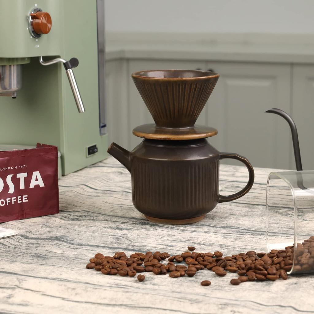 Yoshiki Kobo Coffee Drip Set Ceramic Coffee Dripper Server Stylish Coffee Server Dripper Coffee Drip Equipment Set Coffee Pot Hand Drip Pottery 650ml