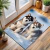 Husky Puppies in Snow Patterned carpet, non slip mat suitable for living room and bedroom sofas