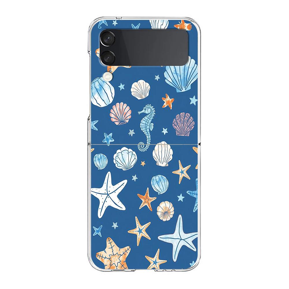 Phone Case For Samsung Galaxy Z Flip 3 4 5 Hard Folding Clear PC Bumper For Samsung Z Flip 6 Back Cover Blue Ocean Animals