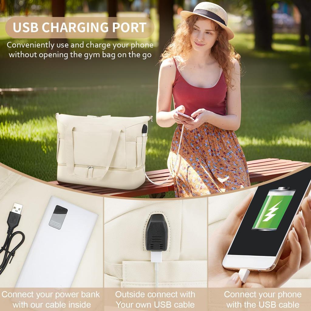 Женская спортивная сумка, дорожная сумка Weekender с отделением для обуви, карманом для мокрых вещей и USB-портом для зарядки, сумка для переноски на ночь для тренировок и путешествий